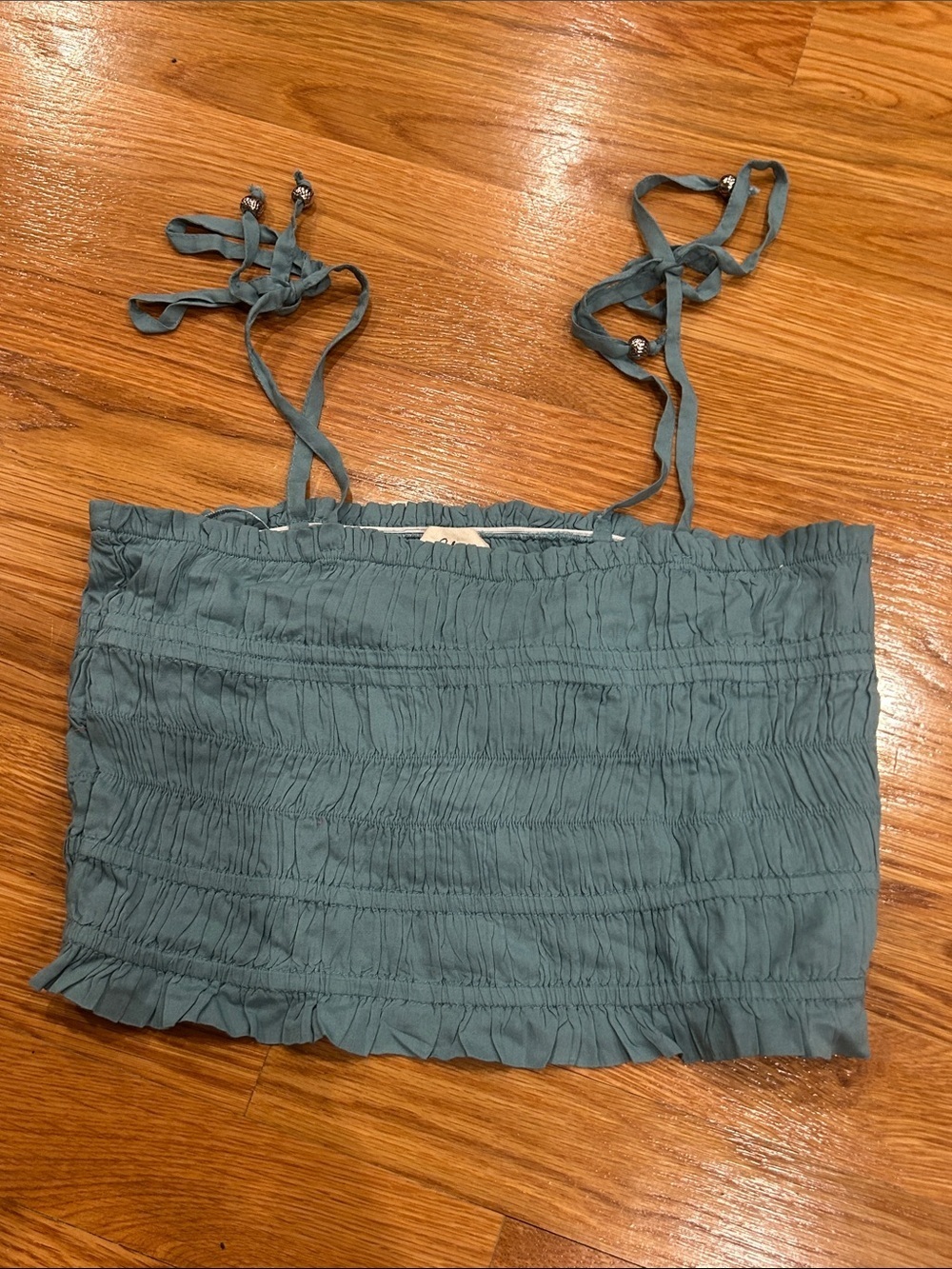 Elan Smocked Blue-Green Crop Tank with Tie Straps women’s medium summer top
